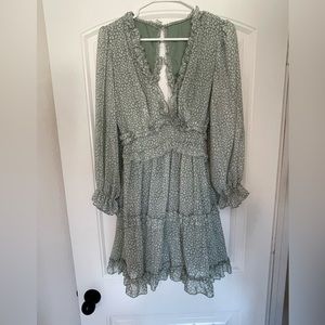 Green floral chiffon dress
